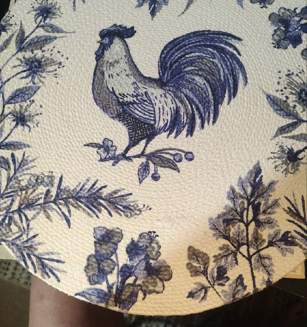 Blue Rooster Round Placemats Set - Blue and White Set Of 4 New